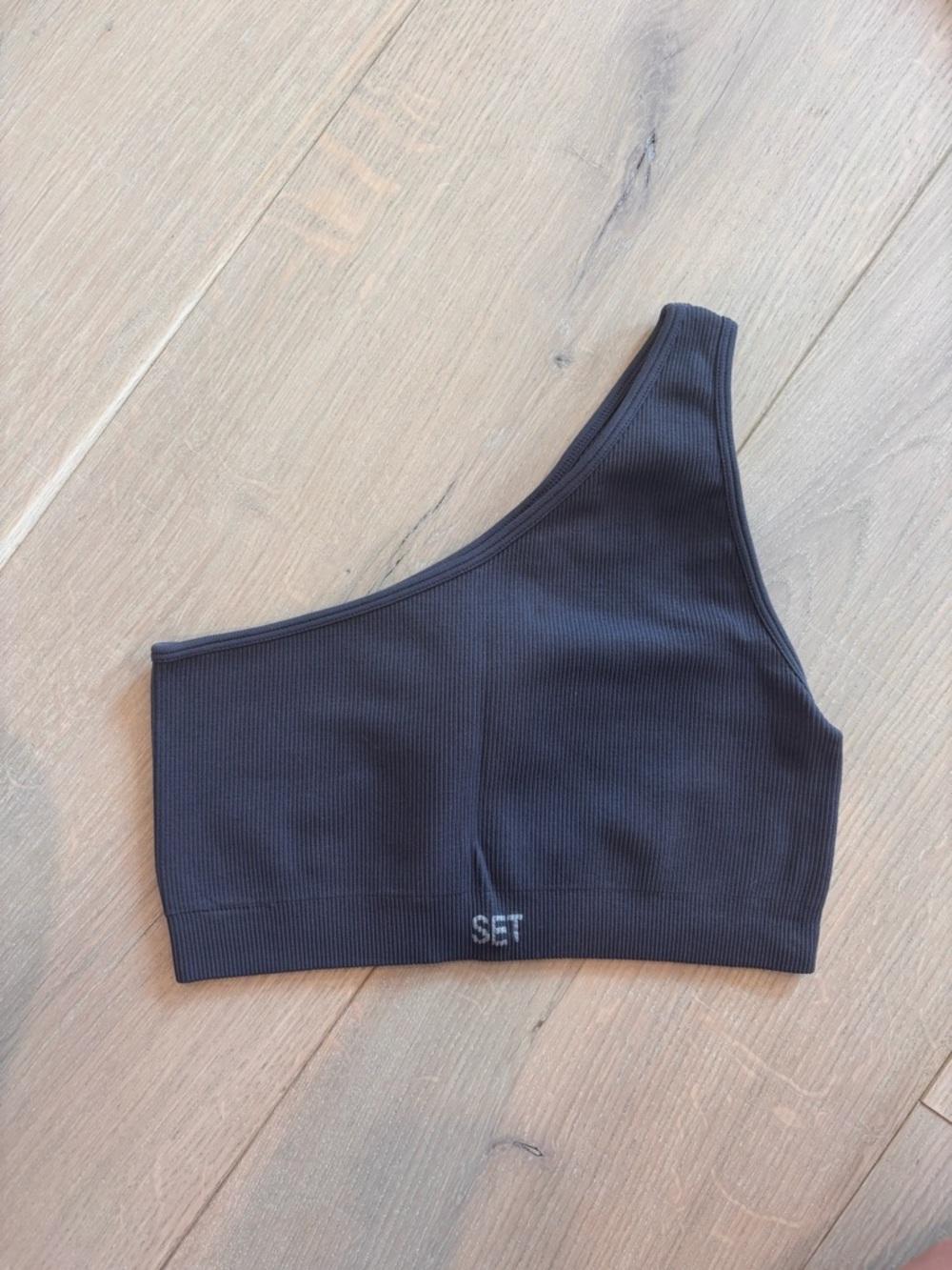 SET Active One-Shoulder Ribbed Sports Bra in Black